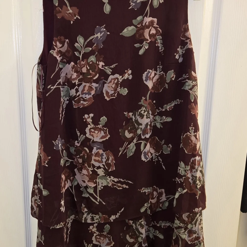 Lauren Ralph Lauren Womens Wine Floral Color Sz:8 Crinkle Georgette Shift Dress - Picture 3 of 7